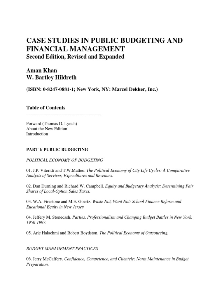 Case Studies in Public Budgeting and Financial Management Insightful