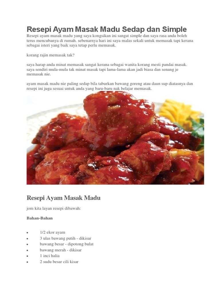 Resepi Ayam Masak Madu Sedap Dan Simple Pdf