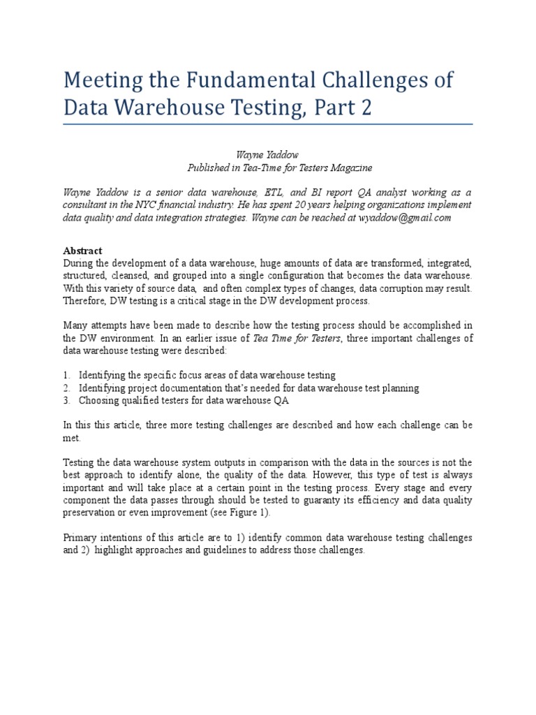Data Warehouse Testing Challenges Explained | PDF | Business ...