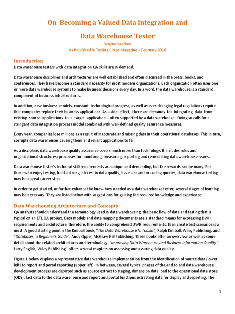 On A Valued Data Warehouse Tester PDF Data Warehouse