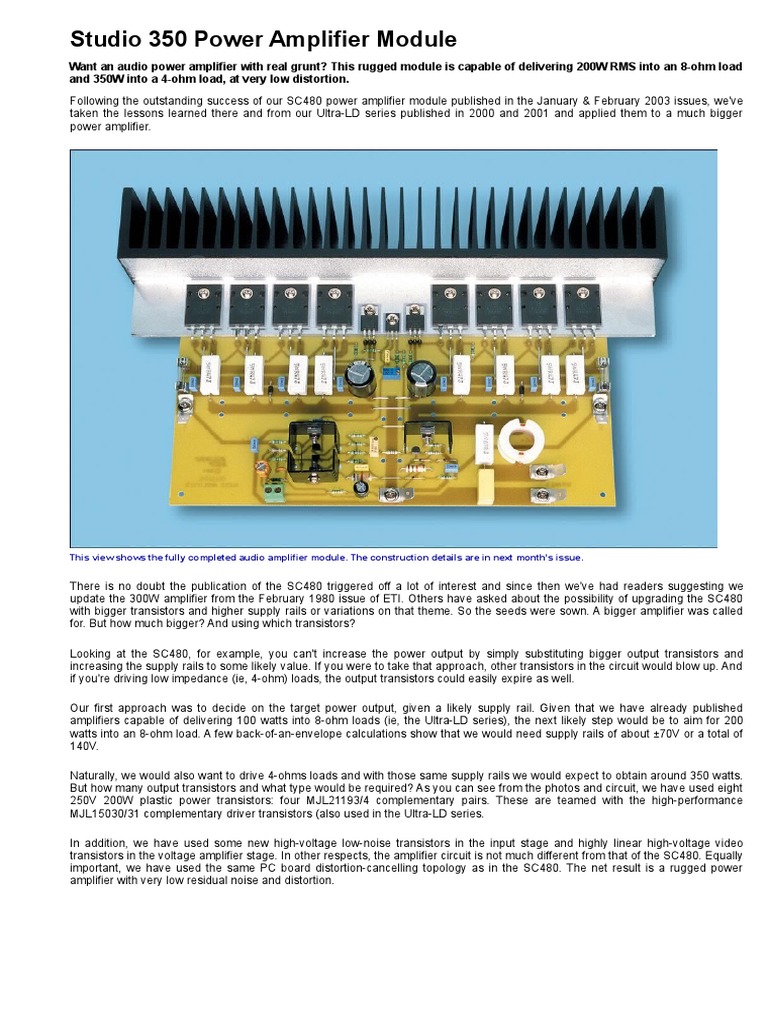 The Studio 350 Power Amplifier Module: A High-Power Audio Amplifier ...