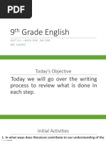 9th Grade English Unit 9 1 First Week