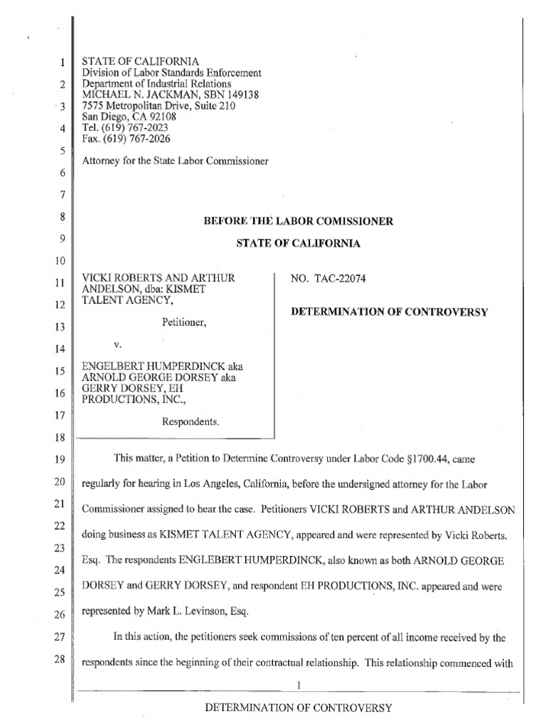 California Talent Agency Dispute Rulings PDF Business