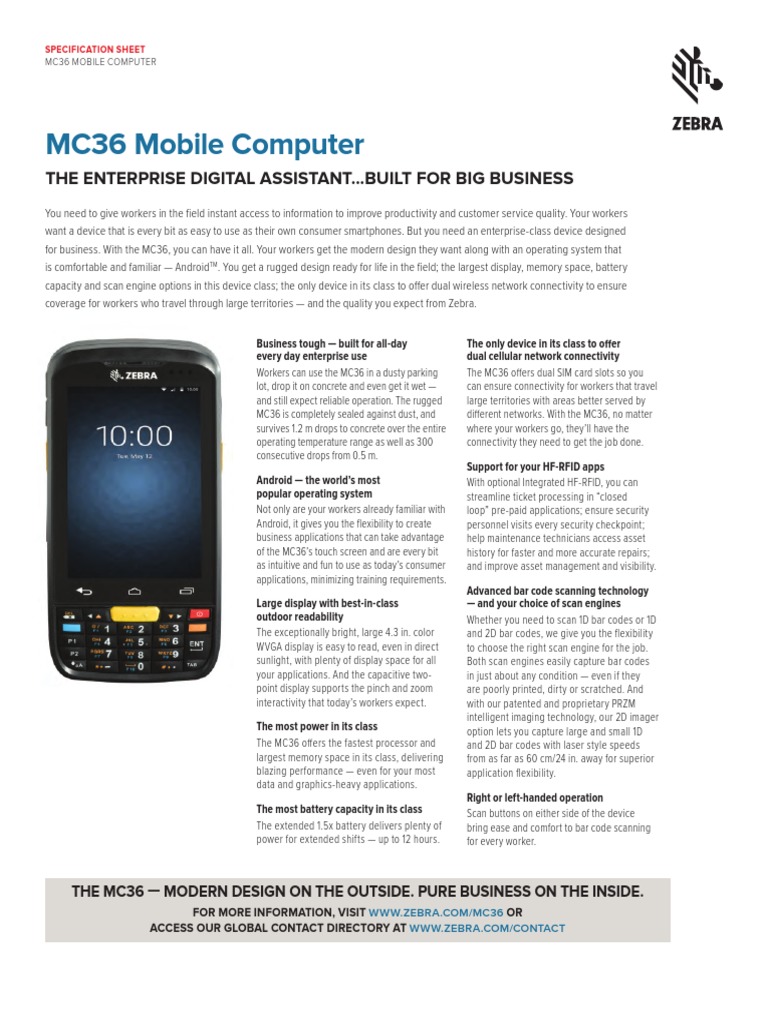 mcページ Mc36 Specification Sheet | PDF | Barcode | Wireless Lan