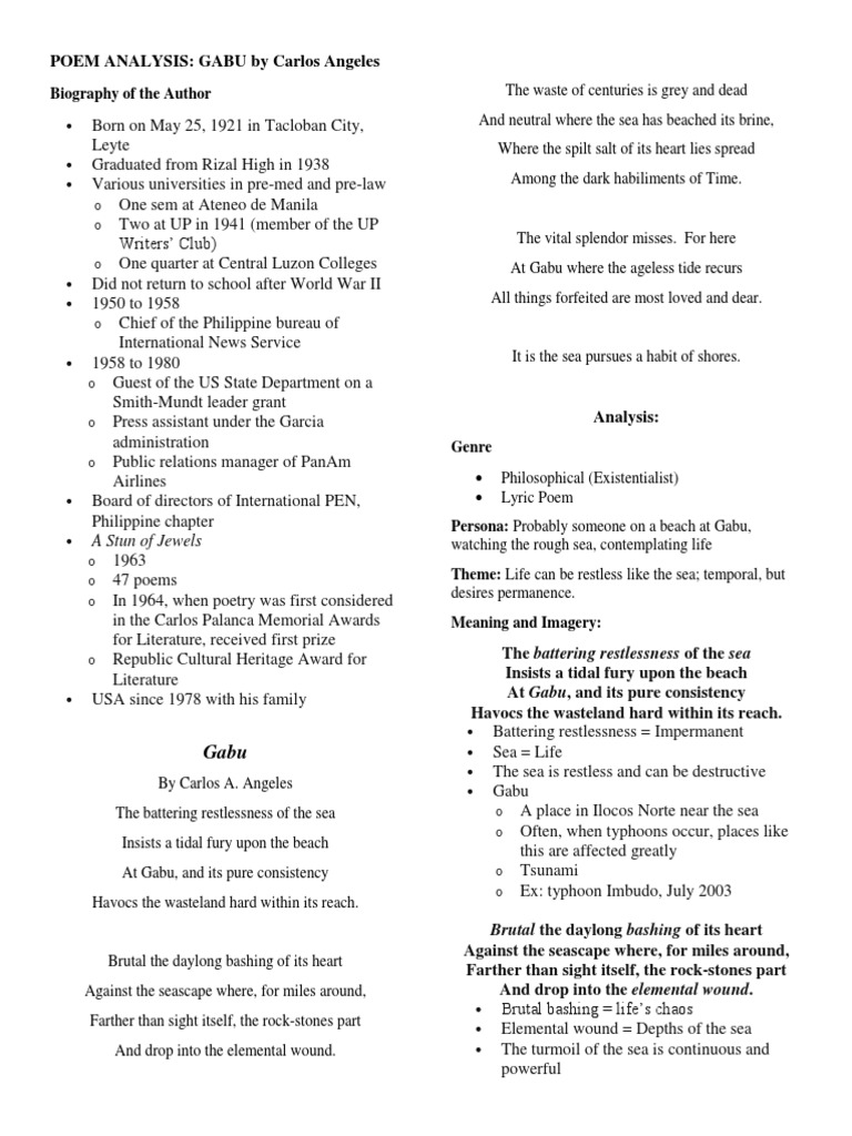 Poem Analysis Gabu PDF Sea