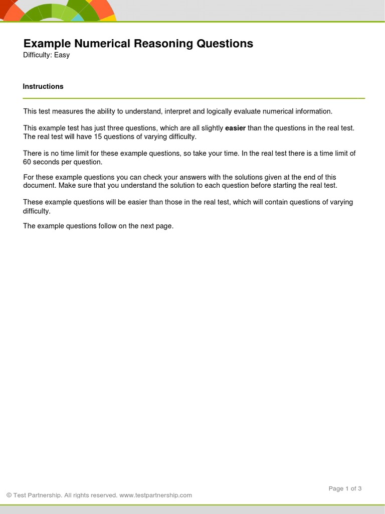 Example Questions Numerical Business