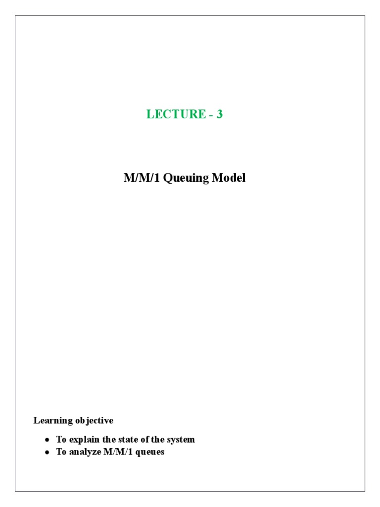 Lecture 3 M/M/1 Queuing Model PDF Systems Science Statistics