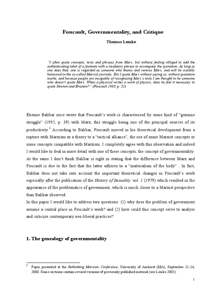 Thomas Lemke - Foucault, Governmentality, and Critique PDF | PDF ...