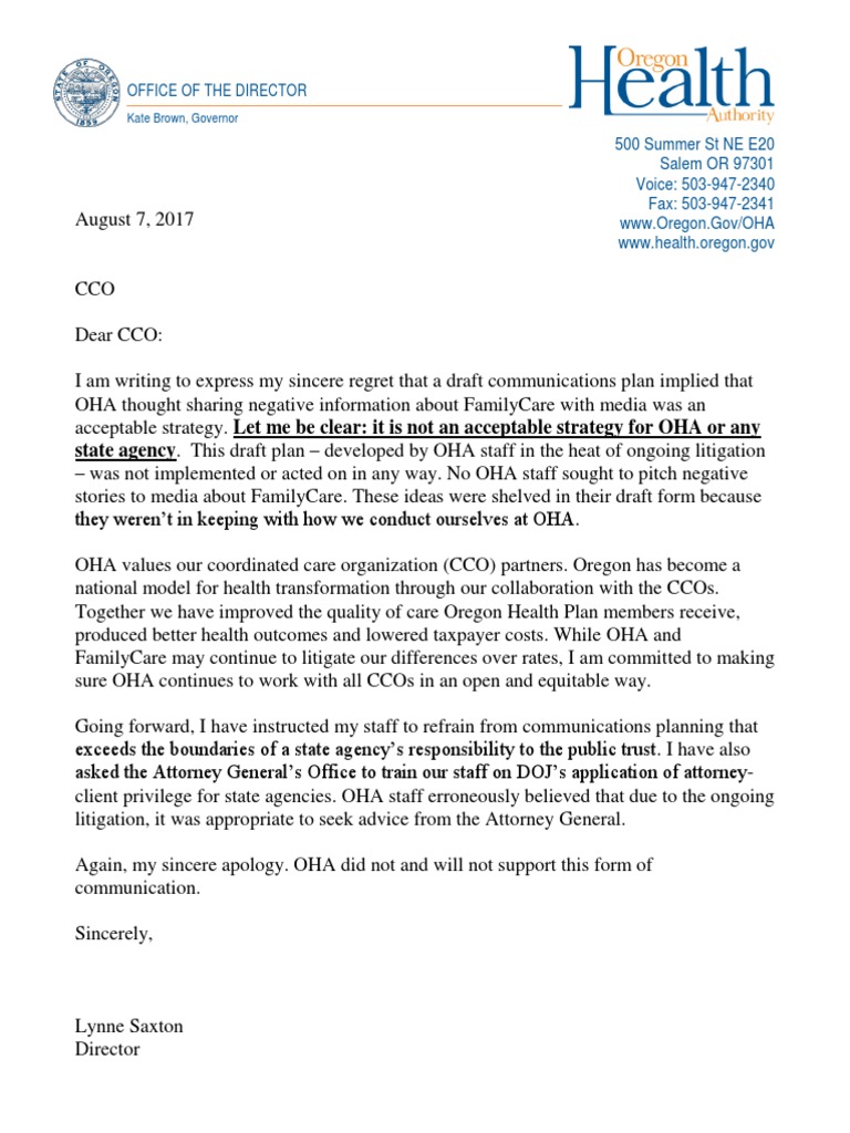 OHA Apology for Draft Communication Plan | PDF