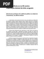 MPA Manifesta-se Contra Importação Desleal Do Leite Uruguaio