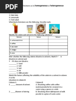 Solute and Solvent Activity Worksheet | PDF | Solution | Concentration