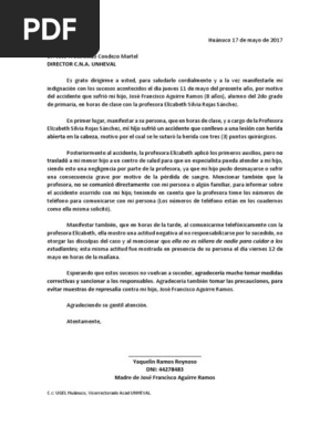 Modelo Carta De Reclamo Colegio Pdf Violencia Agitacion