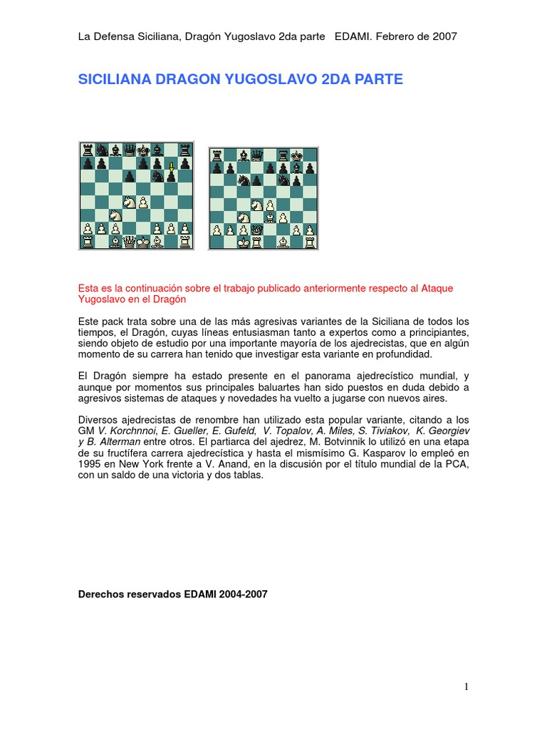 Defensa Siciliana: Dragón Yugoslavo II | PDF | Aperturas de ajedrez ...