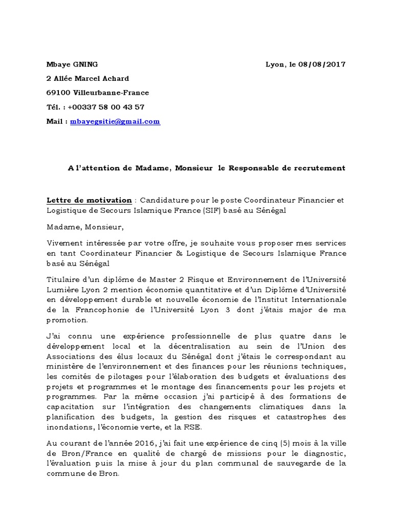 Lettre De Motivation Master Rse