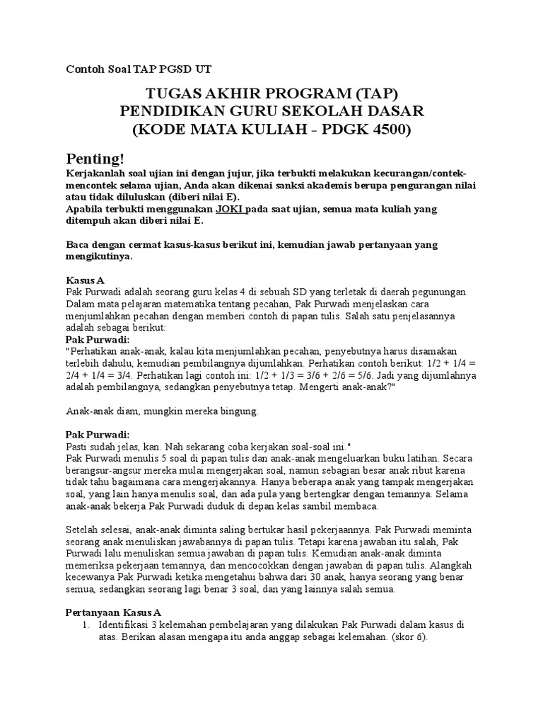Contoh Soal Tap Pgsd Ut
