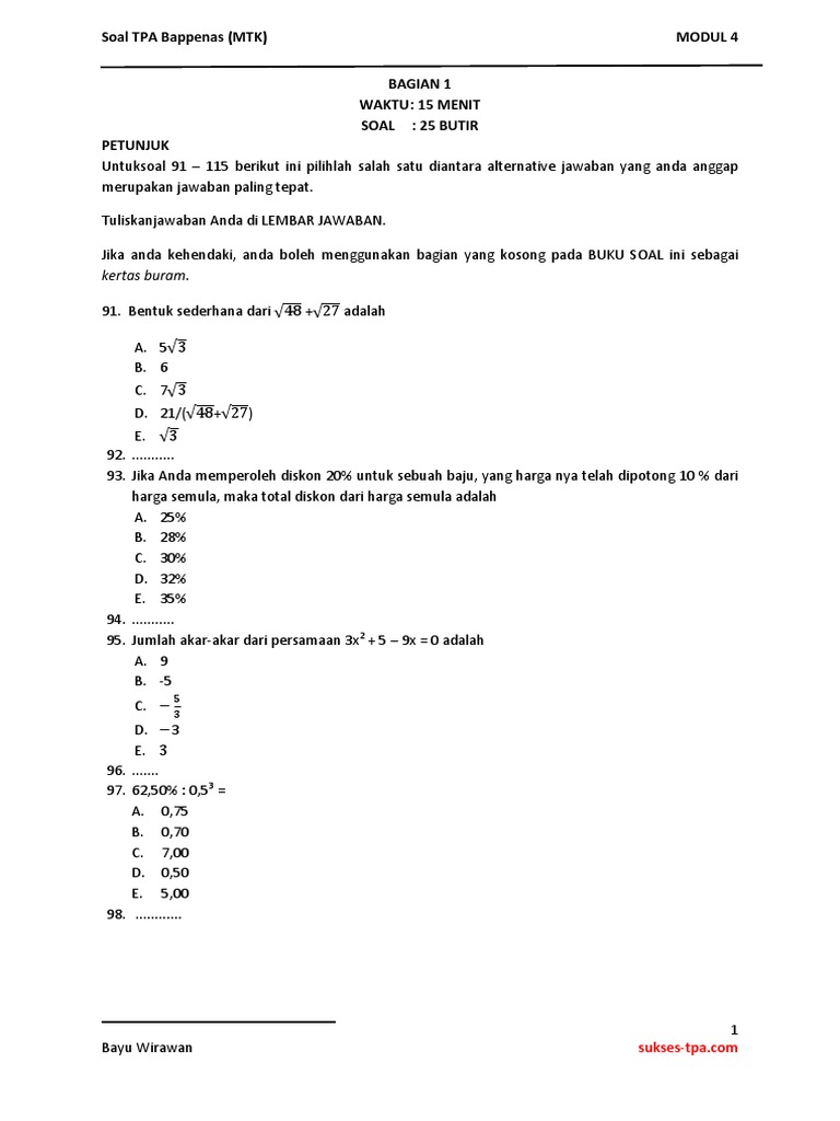 Latihan Soal Tpa Bappenas Online