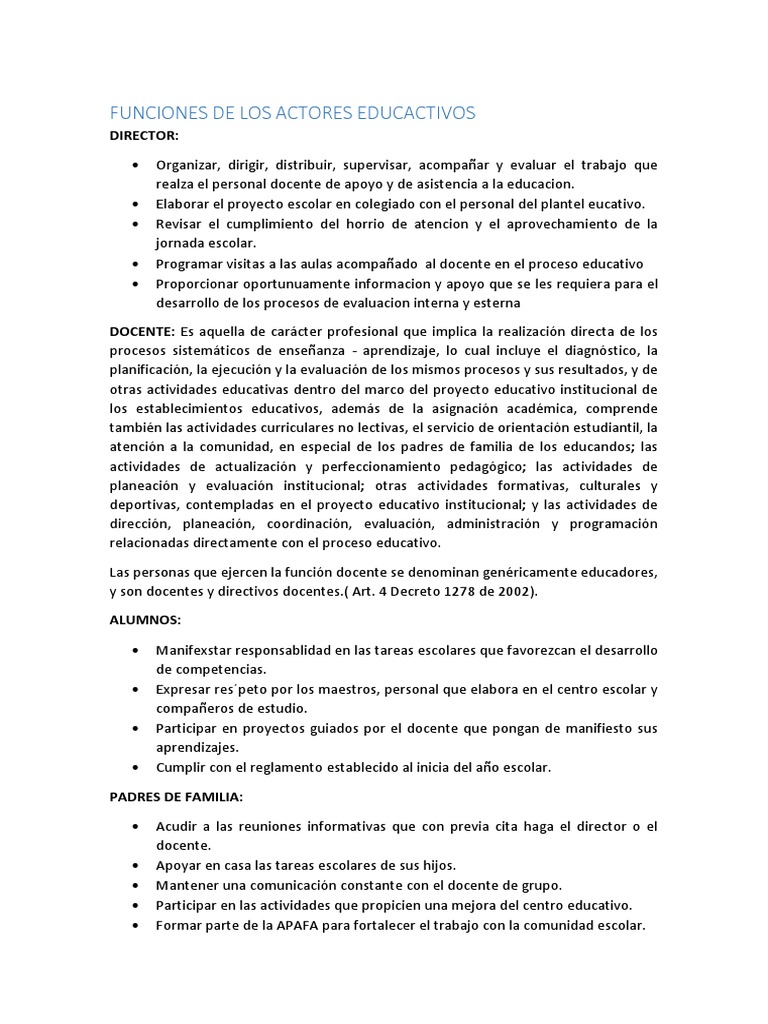 Funciones de los Actores Educativos | PDF | Evaluación | Plan de estudios