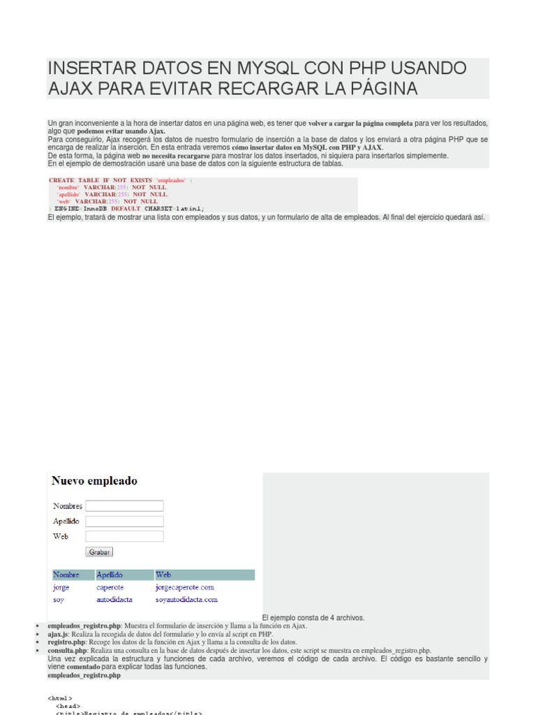 Insertar Datos en MySQL con AJAX | PDF | Ajax (Programación) | Php