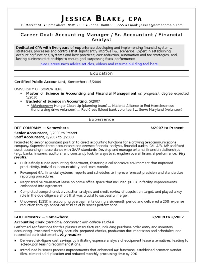Cv Template CPA Accountant Certified Public Accountant Accounting