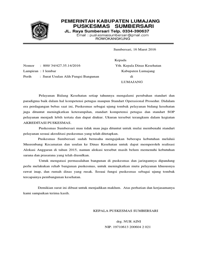 Surat Usulan Alih Fungsi Bangunan