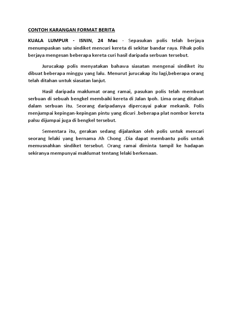 Contoh Karangan Format Berita