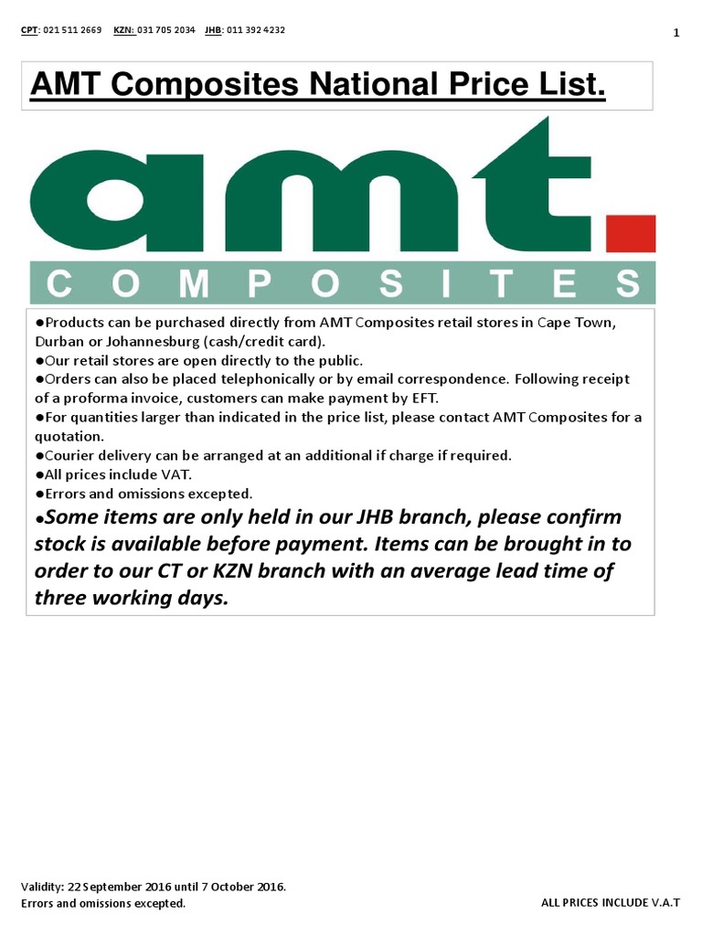 Amt Prices | Download Free PDF | Epoxy | Composite Material