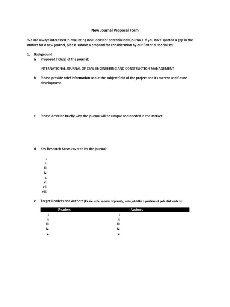 New Journal Proposal Form Pdf Open Access Publishing