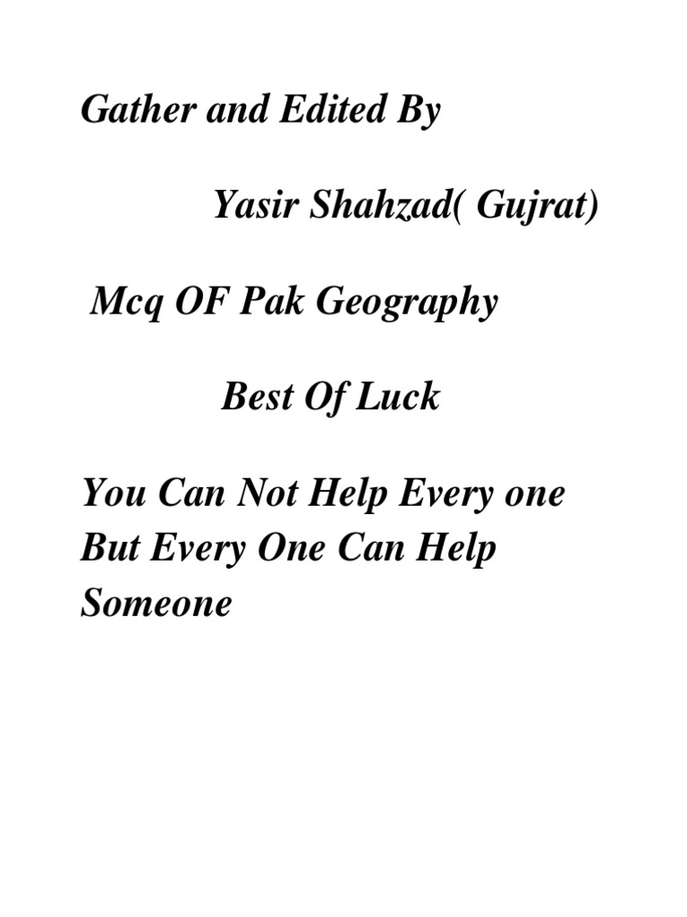 Geography of Pakistan MCQS 4 PDF Pakistan Earth Sciences
