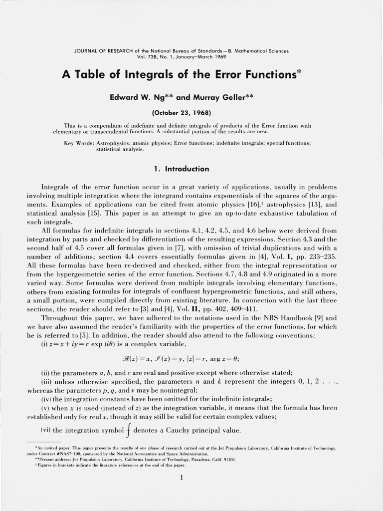 List of Functions Involving The Error Function | PDF | Integral ...