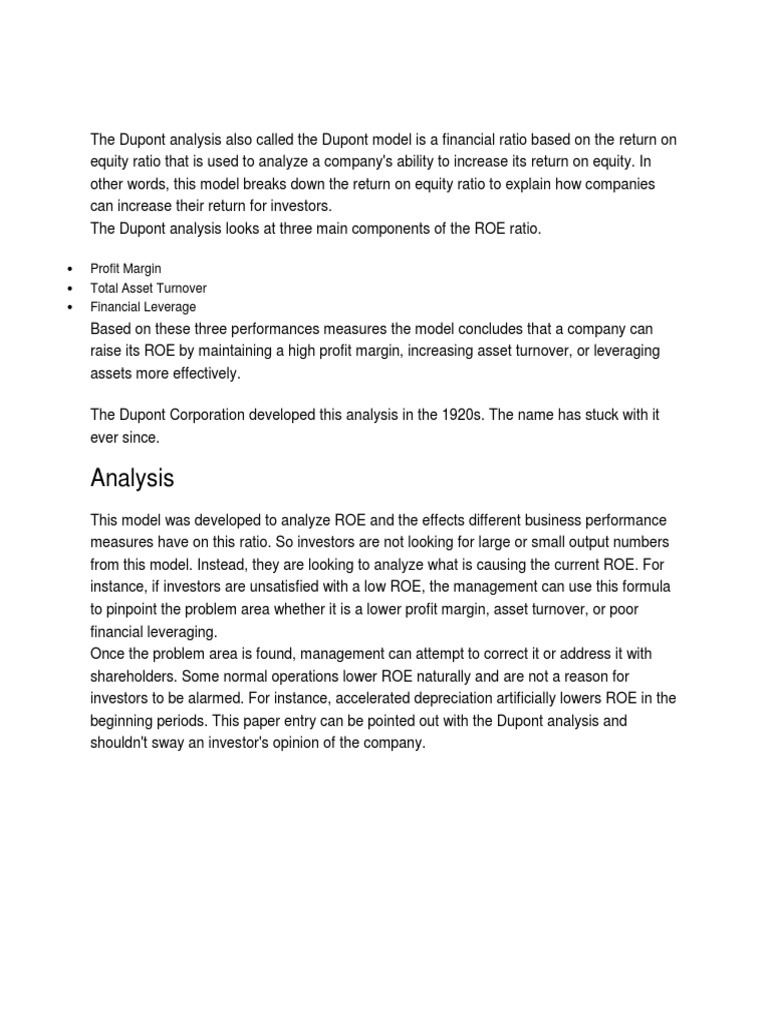 Understanding Dupont Analysis for ROE | PDF