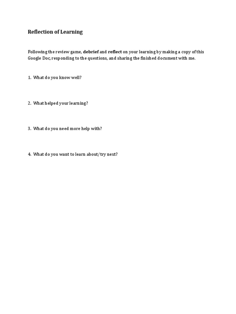 Learning Reflection Questions | PDF | Self-Improvement