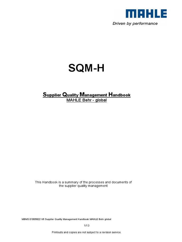 Supplier Quality Management Handbook Mahle Behr Global PDF Supply