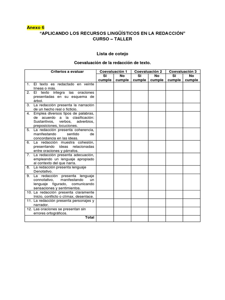 Ejemplos De Lista De Cotejo Para Evaluar En Secundaria Nuevo Ejemplo ...