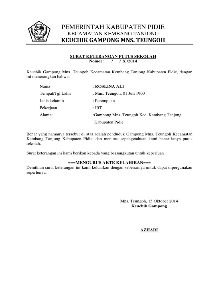 Surat Keterangan Putus Sekolah PDF