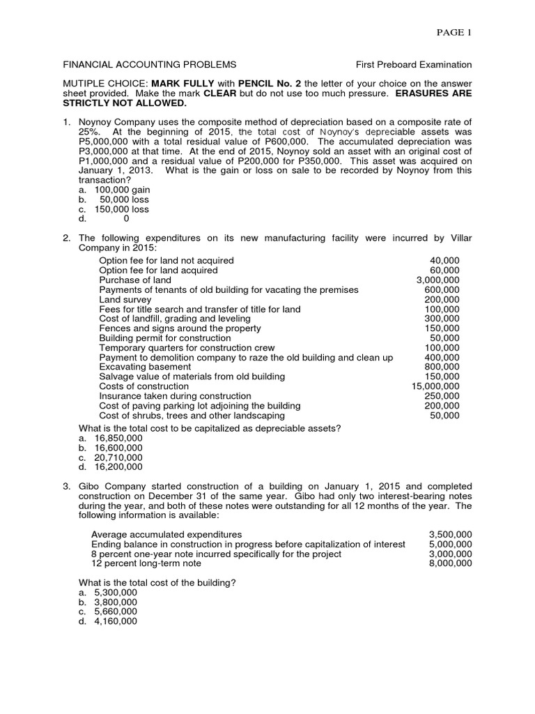 Financial Accounting Exam Problems | PDF