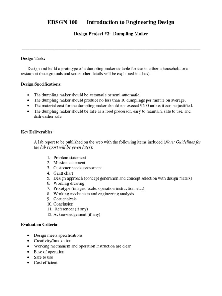 Dumpling Maker Design Project Guide | PDF