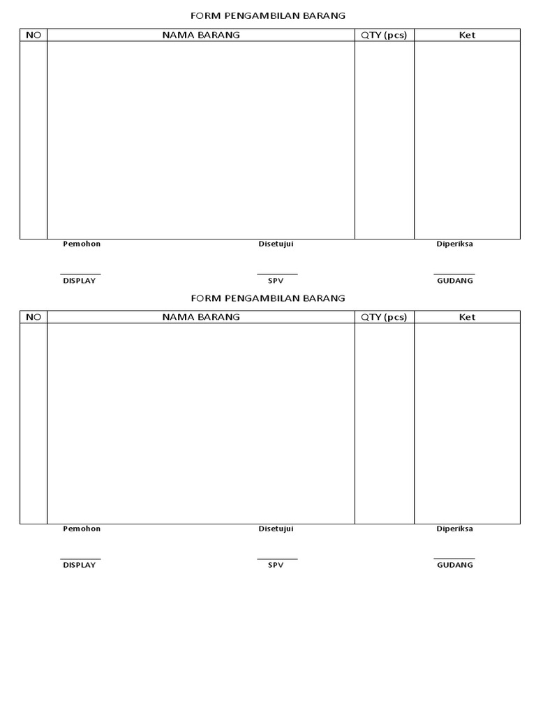 Form Pengambilan Barang