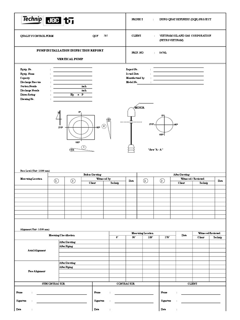 Pump Installation Inspection Report Pump Hydraulics