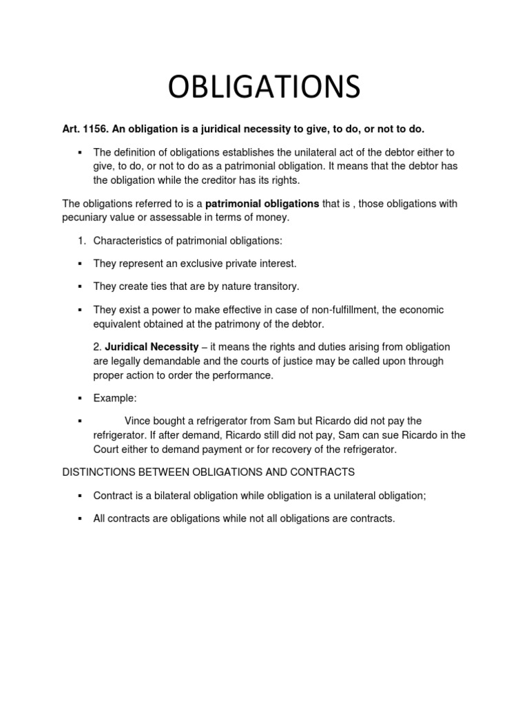 Obligations PDF Law Of Obligations Legal Concepts