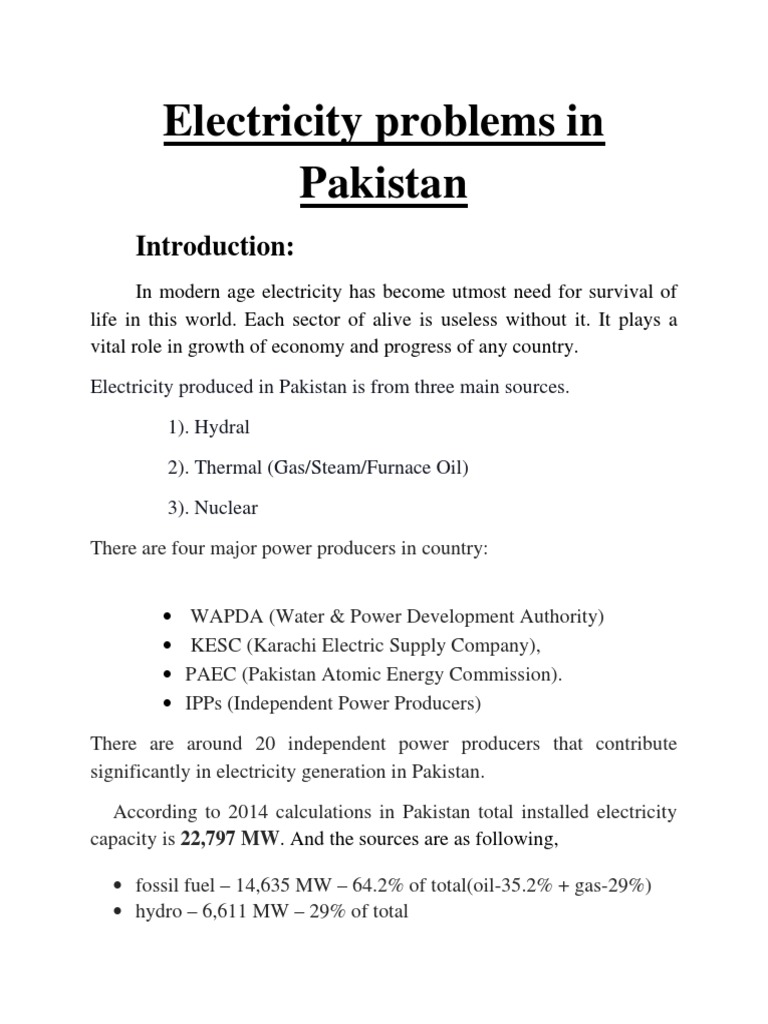 electricity problem in pakistan essay