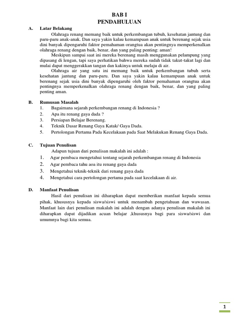 Makalah Tentang Renang Gaya Bebas Dan Gaya Dada Contoh Makalah
