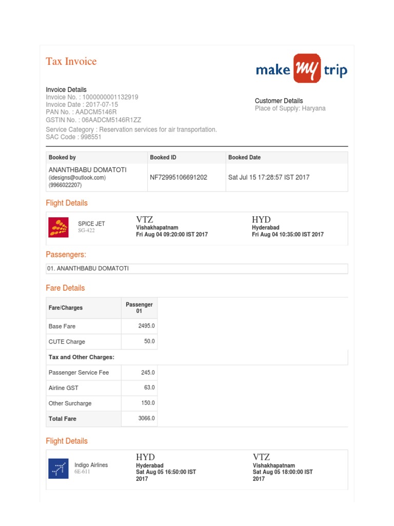Flight Ticket GST Invoice Details | PDF | Airlines | Invoice
