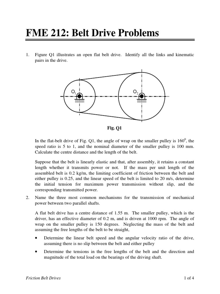 Friction Belt Drive Problems Belt (Mechanical) Applied And Interdisciplinary Physics