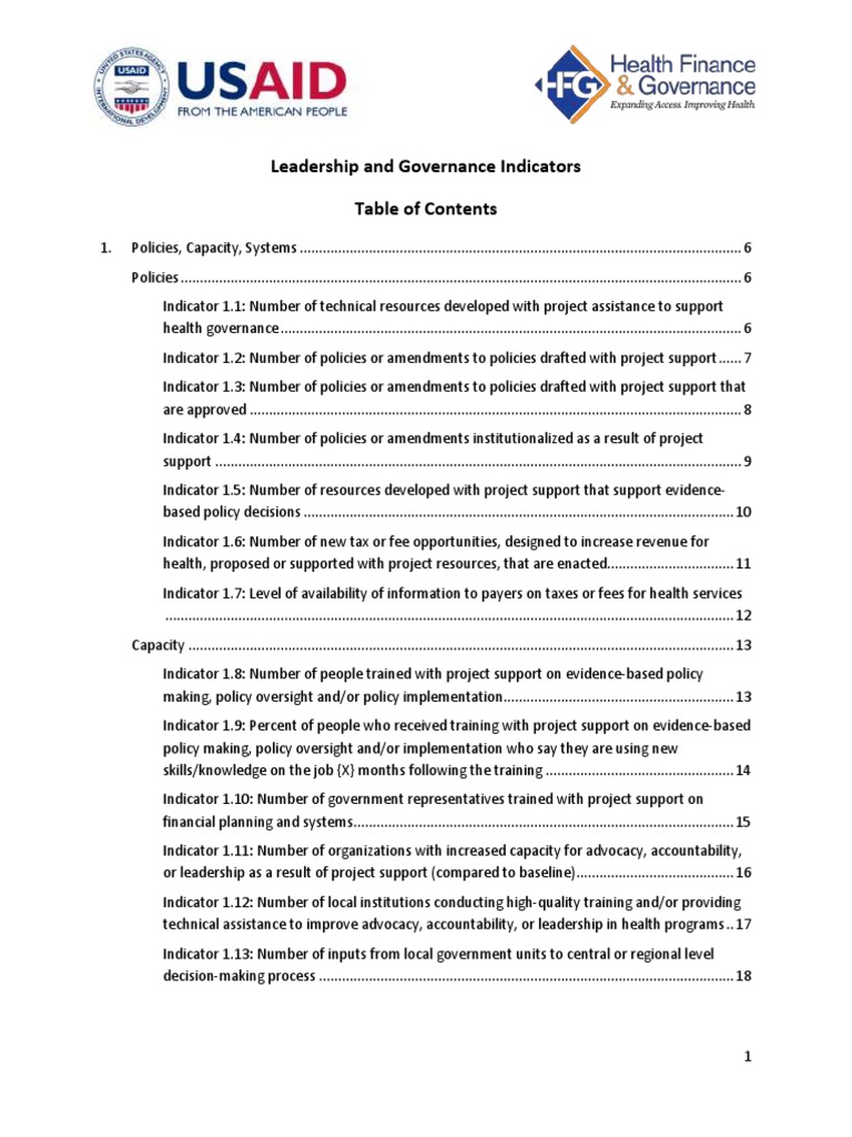 Health Governance & Policy Indicators | PDF | Governance | Evidence ...