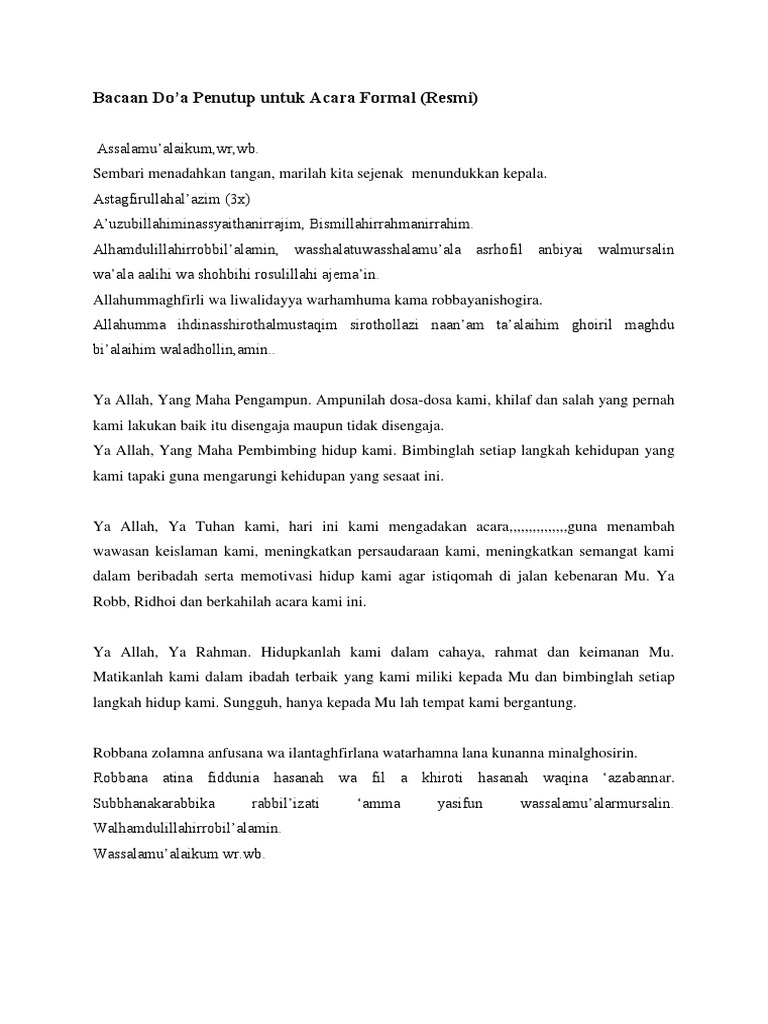 Bacaan Do’a Penutup Untuk Acara Formal (Resmi)