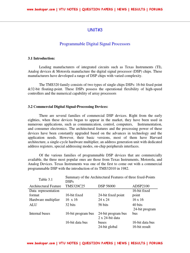 Unit 3 Programmable Digital Signal Processors PDF Digital Signal