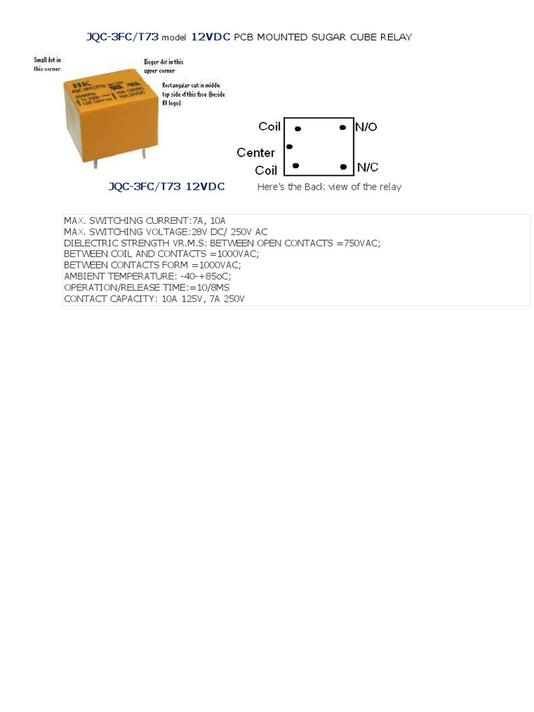 JQC3FC (T73) DC12V RELAY Pin Config PDF PDF