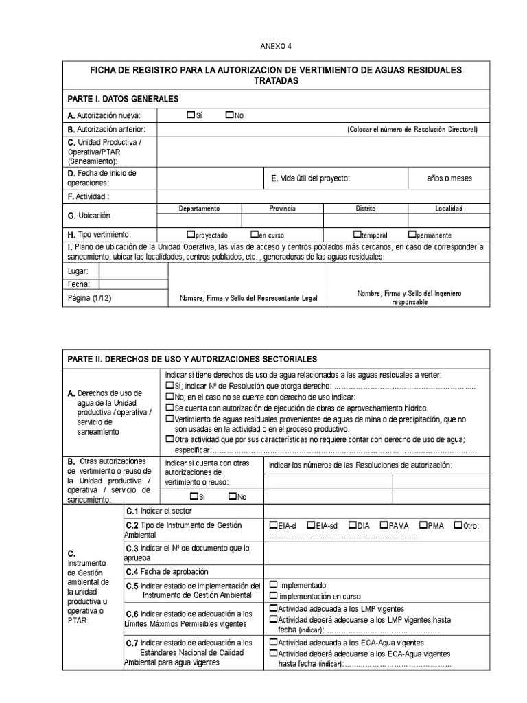 Ficha de Registro para Vertimiento de Aguas Residuales | PDF ...