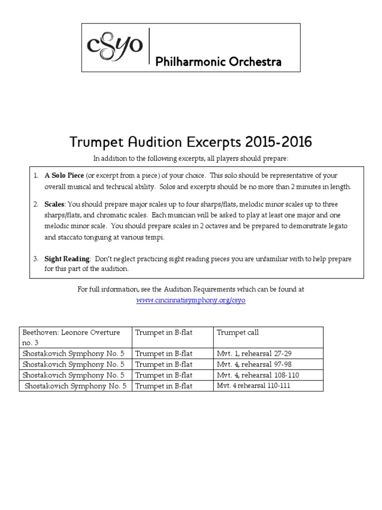 Trumpet Audition Excerpts 20152016 Philharmonic Orchestra PDF