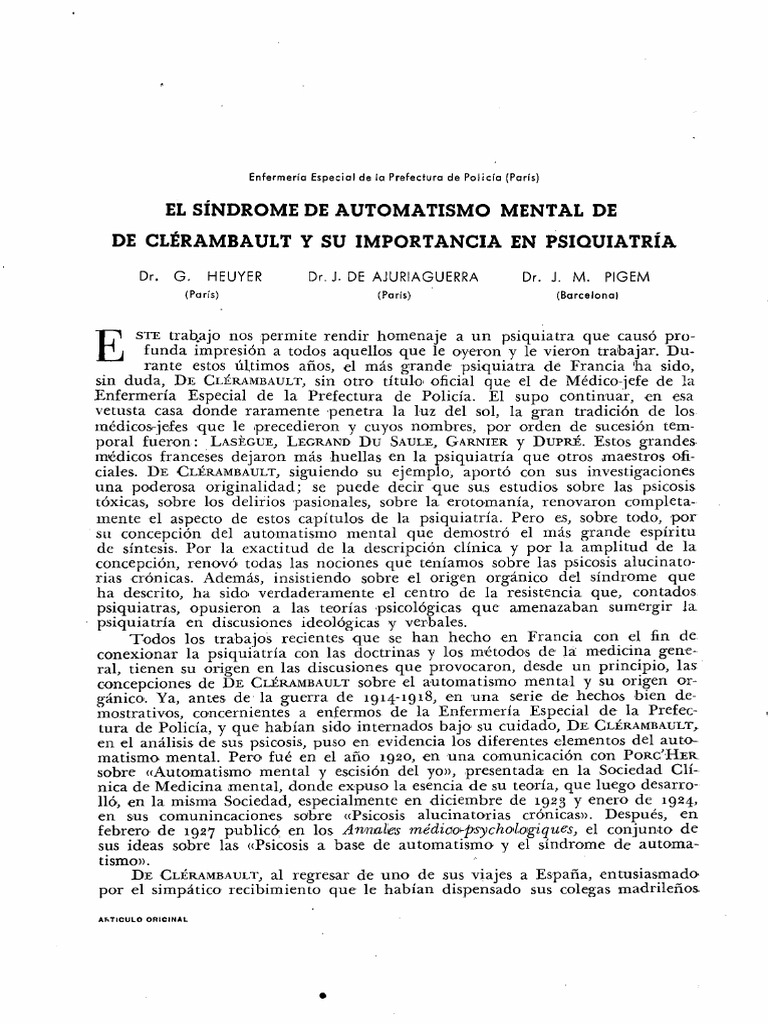 Clérambault y El Automatismo Mental PDF | PDF
